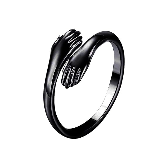 925 Black & Silver I Love You Hug Ring | Adjustable Hugging Hand Ring