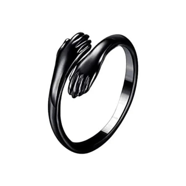 925 Black & Silver I Love You Hug Ring | Adjustable Hugging Hand Ring